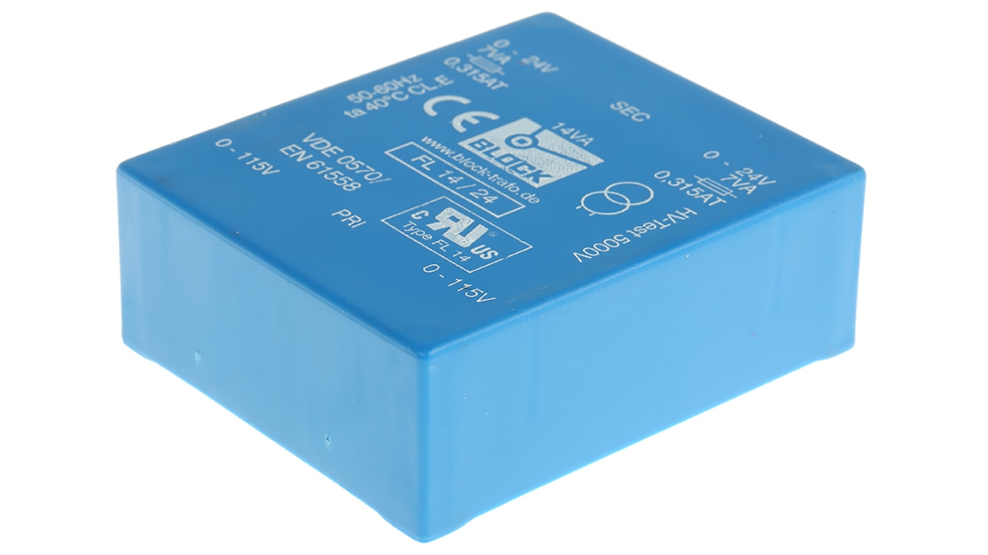 Block 24V ac 2 Output Through Hole PCB Transformer, 14VA