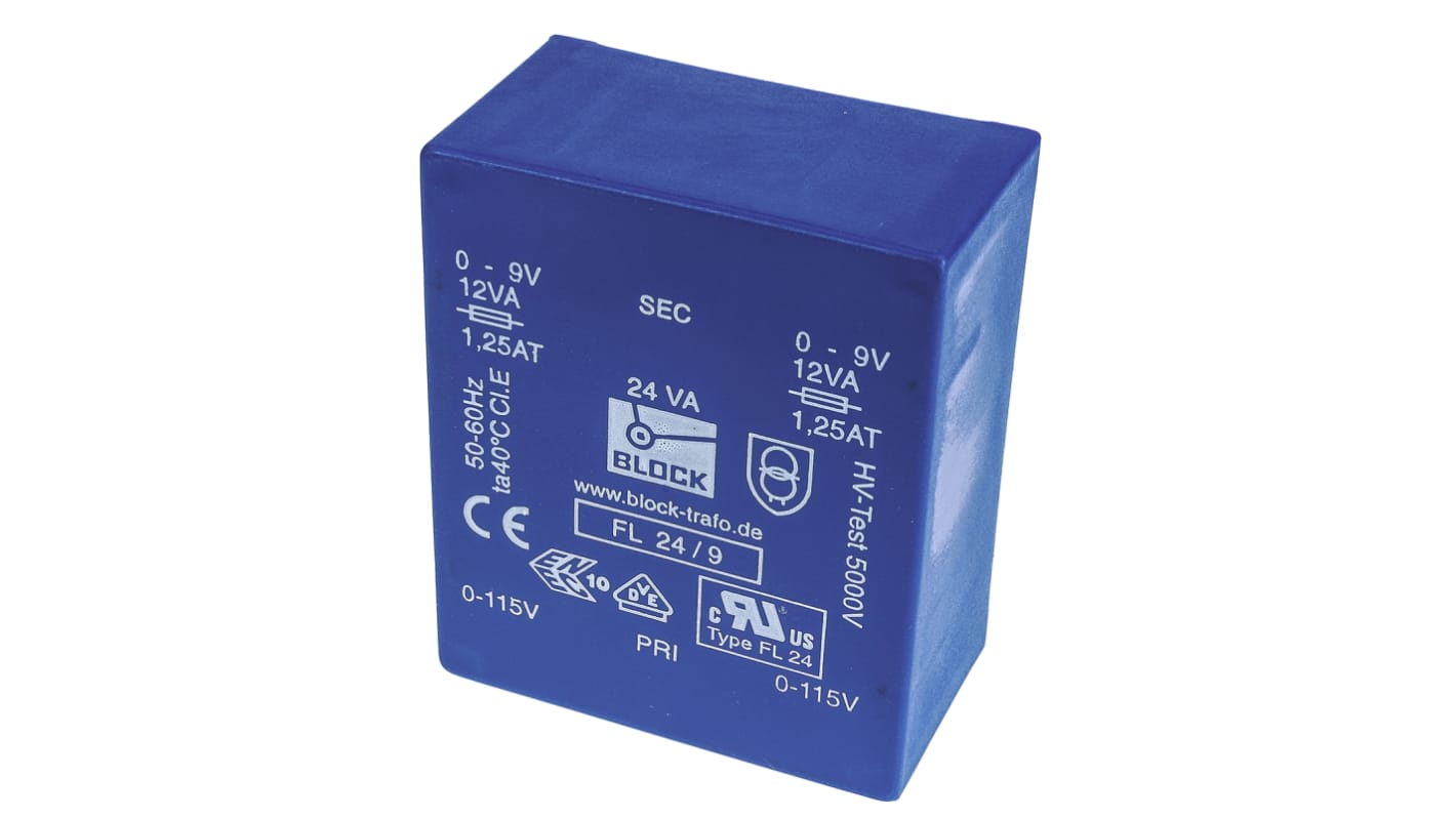 Block 9V ac 2 Output Through Hole PCB Transformer, 24VA