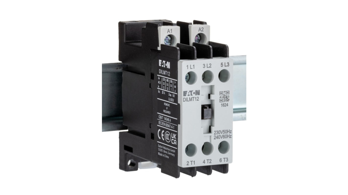 Stycznik 230/240 V AC Eaton styki: 3 5,5 kW 12 A 3NO Śruba 190996 DILMT12(230V50HZ/240V60HZ)