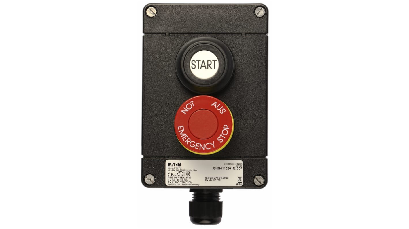 Eaton Push Button Control Station, 2 Cutouts, IP67