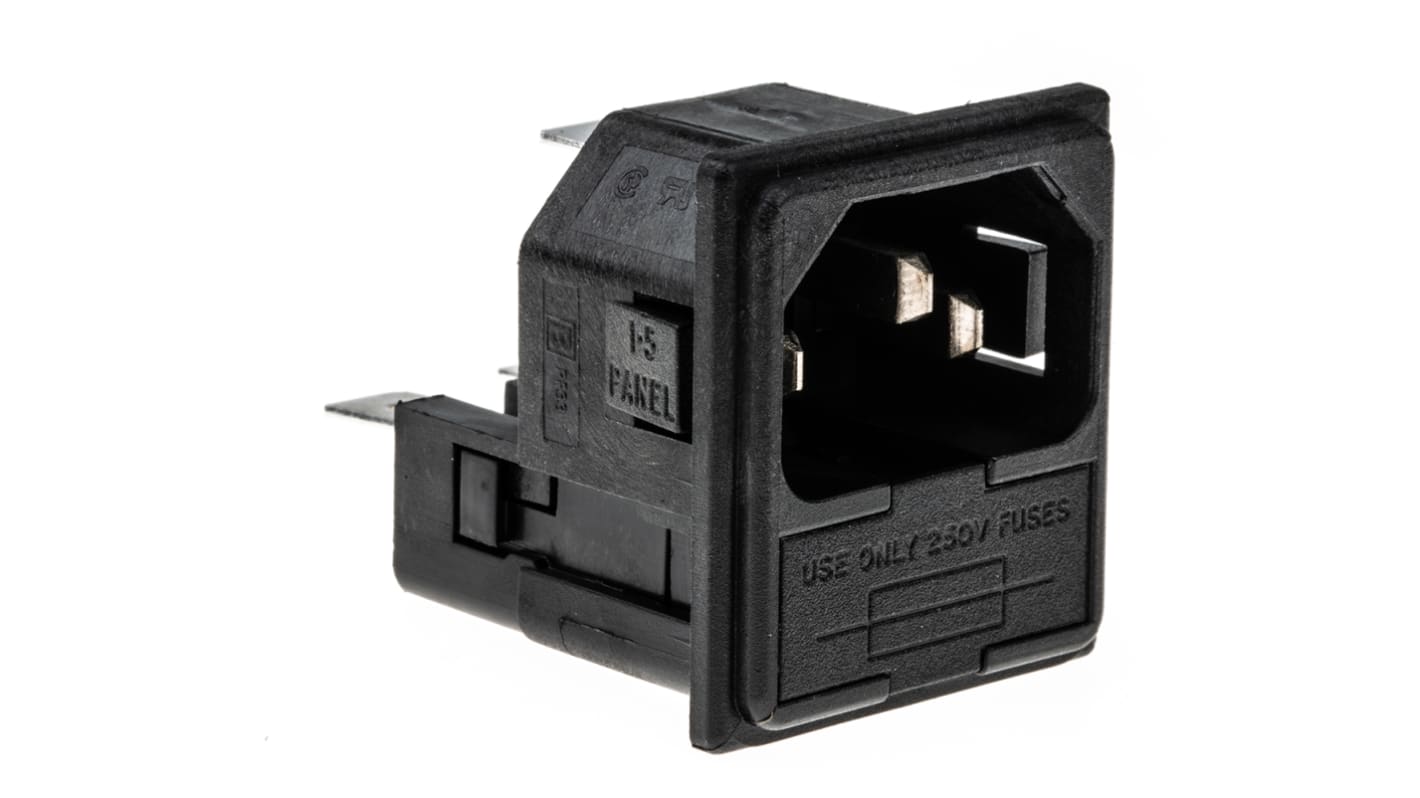 Conector IEC C14 macho Bulgin, Encaje a Presión, 250 V, 10A, con 2 fusibles de 5 x 20mm