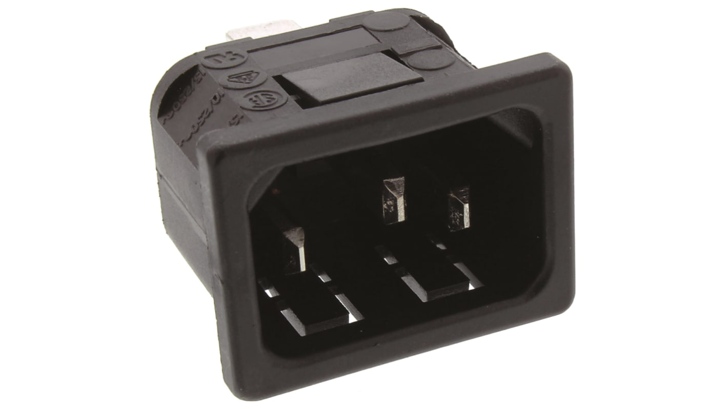 Conector IEC C14 macho Bulgin, Encaje a Presión, 250 V, 10A