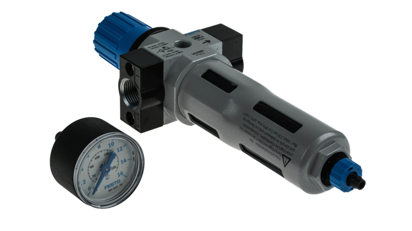 Festo D Filter Regulator, 40μm, G 3/8, Automatic, 12 bar, 162684