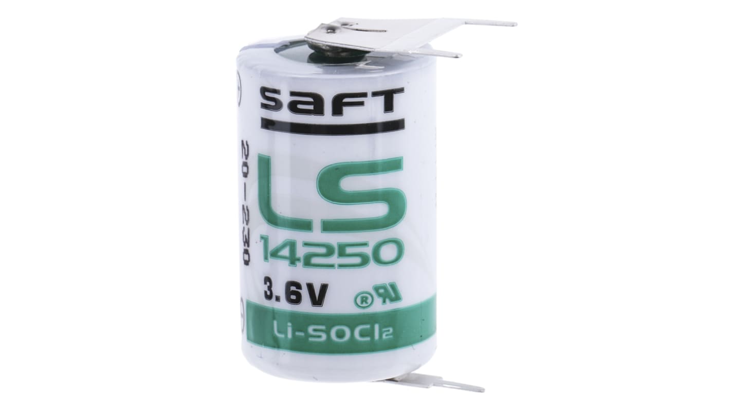Batteria 1/2 AA Saft, Litio cloruro di tionile, 3.6V, 1.2Ah, terminale Pin PCB