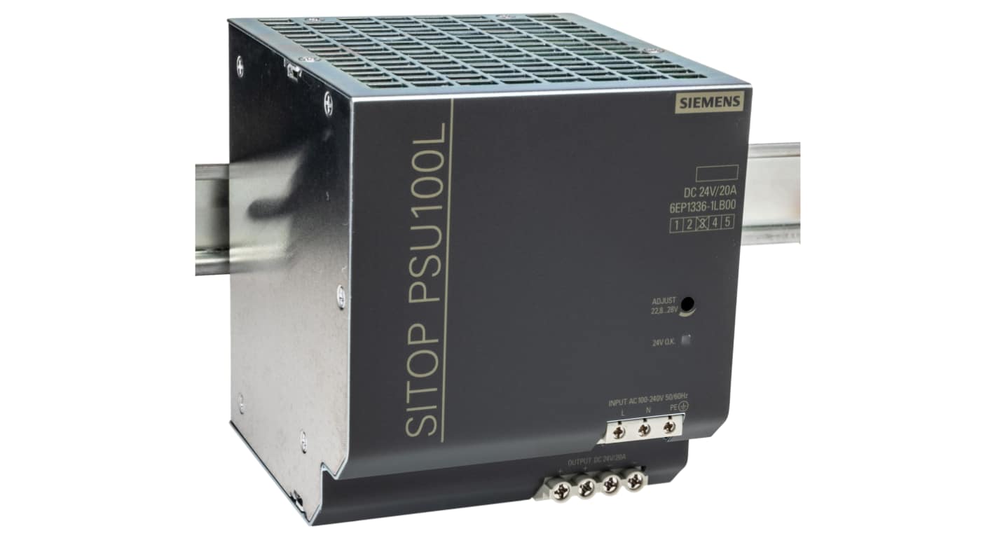 Siemens 6EP Switched Mode DIN Rail Power Supply, 100 → 240V ac ac Input, 24V dc dc Output, 20A Output, 480W