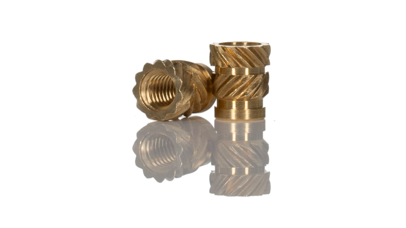 Inserto filettato in Ottone RS PRO, M3, Ø flangia 4.6mm, Ø foro di fissaggio 4mm
