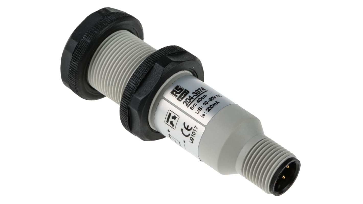 RS PRO zylindrisch Optischer Sensor, Diffuse Reflexion, Bereich 0,4 m, NPN NO+NC Ausgang, M12-Steckverbinder,