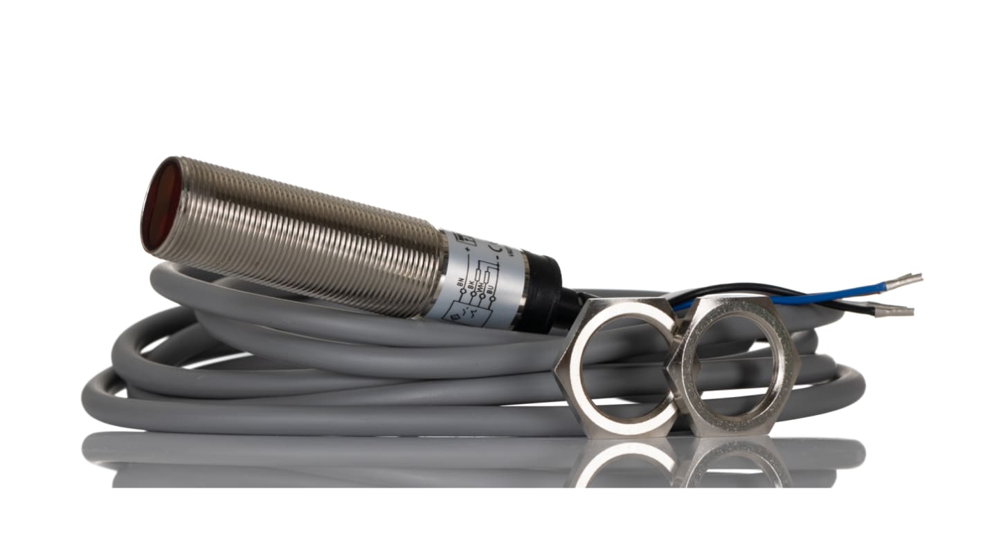 Fotocélula de cuerpo cilíndrico RS PRO, Sistema Supresión de Fondo, alcance 0,1 m, salida PNP NO+NC, Cable de 2 m, IP67
