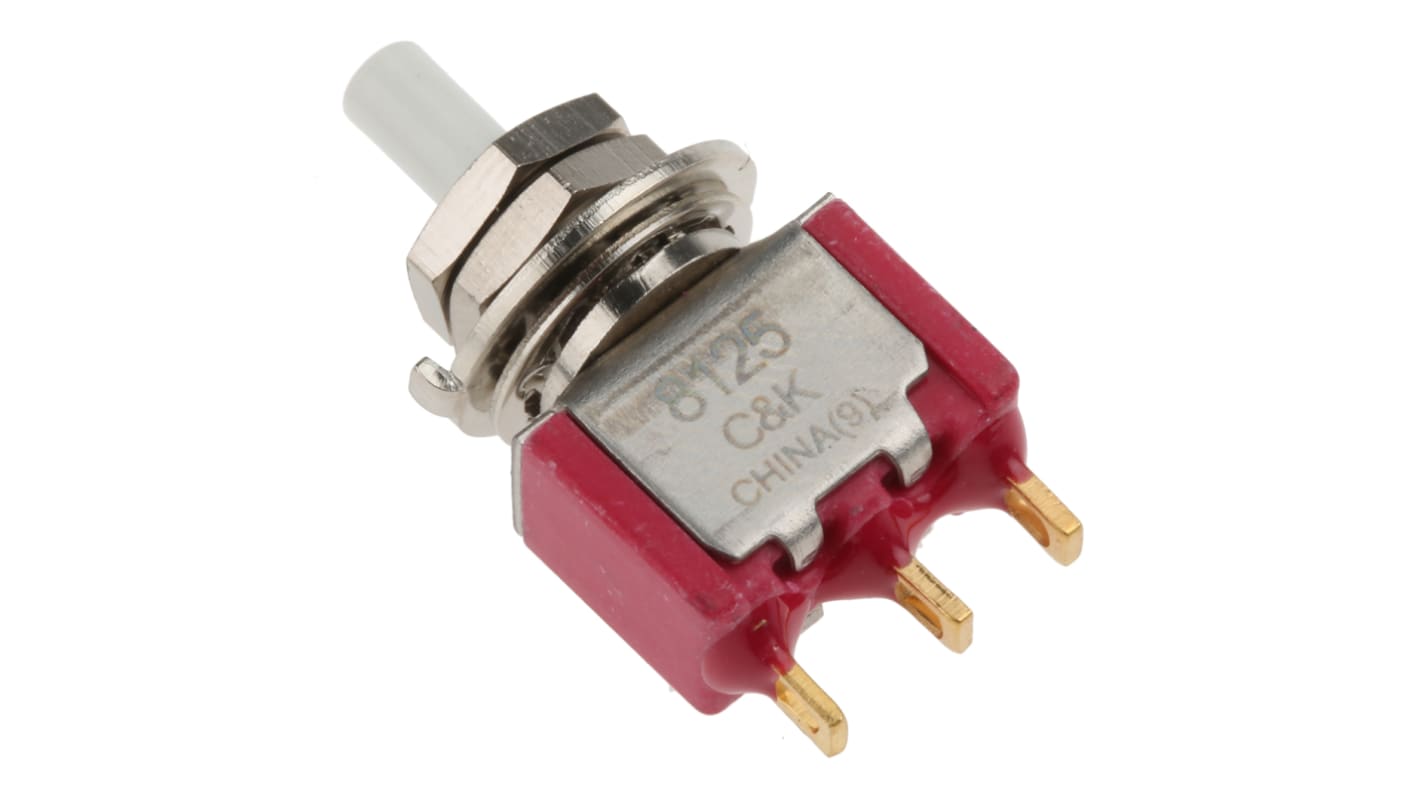 Interruttore a pulsante C & K, Momentaneo, SPDT, , 400 mA a 20 V Montaggio a pannello