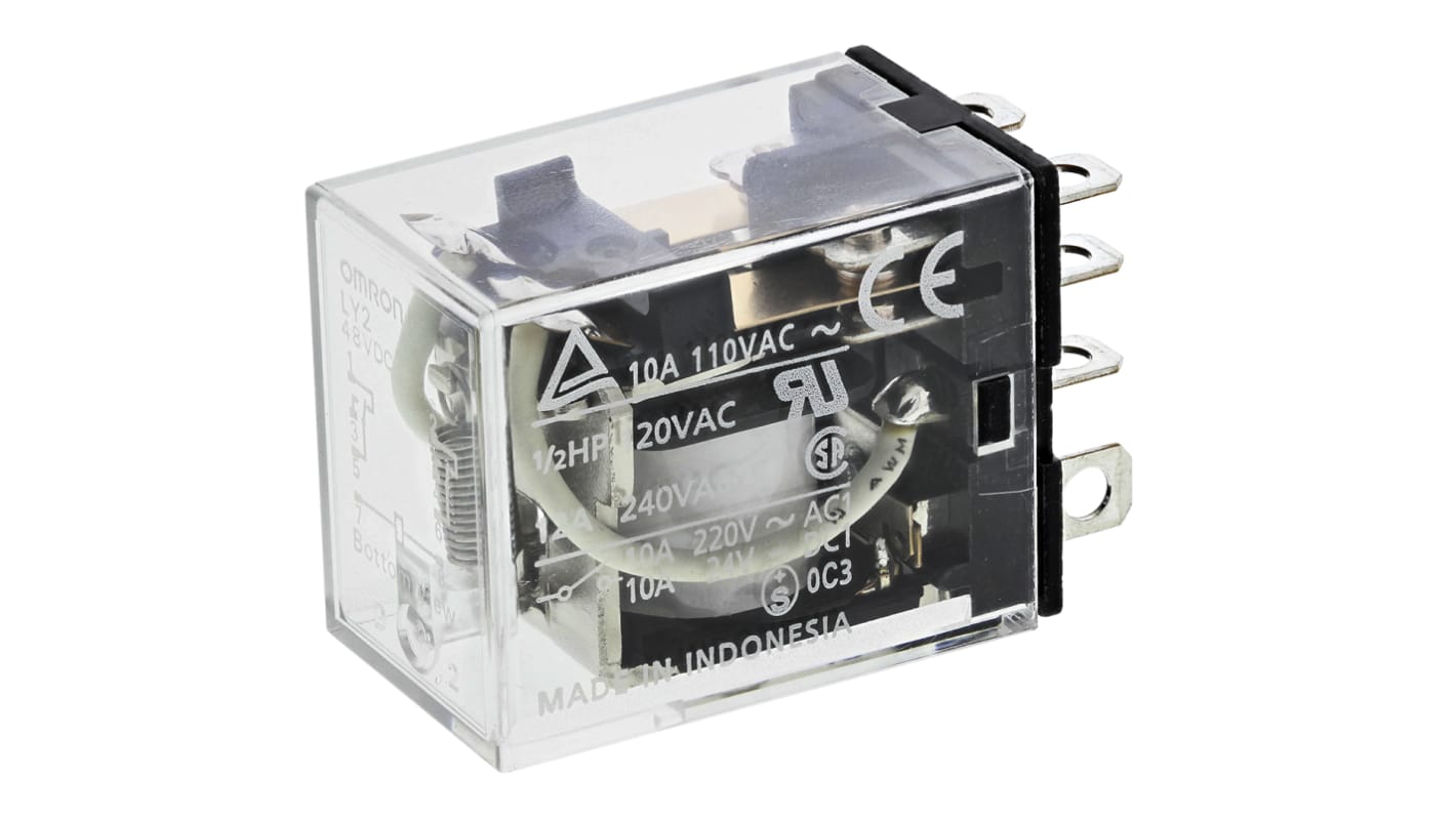 Omron 功率继电器, 48V 直流线圈, 10A切换, DPDT, 2极, PCB安装, 银合金触点, LY2系列