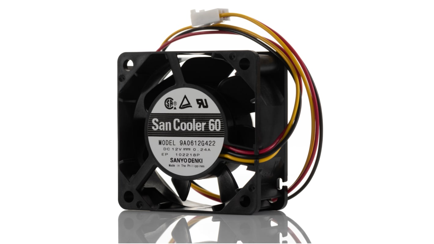 Sanyo Denki Axial Fan, 12 V dc, DC Operation, 27.6cfm, 2.88W, 240mA Max, 60 x 60 x 25mm
