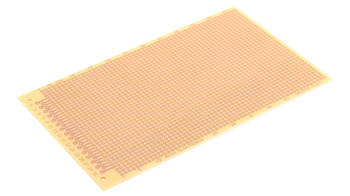 Roth Elektronik Single Sided Matrix Board FR2 With 37 x 58 1mm Holes, 2.54 x 2.54mm Pitch, 160 x 100 x 1.5mm