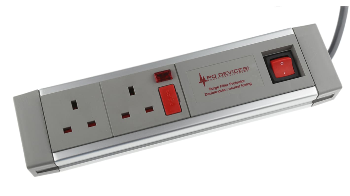RS PRO 2m 2 Socket Type G - British Extension Lead, 230 V ac