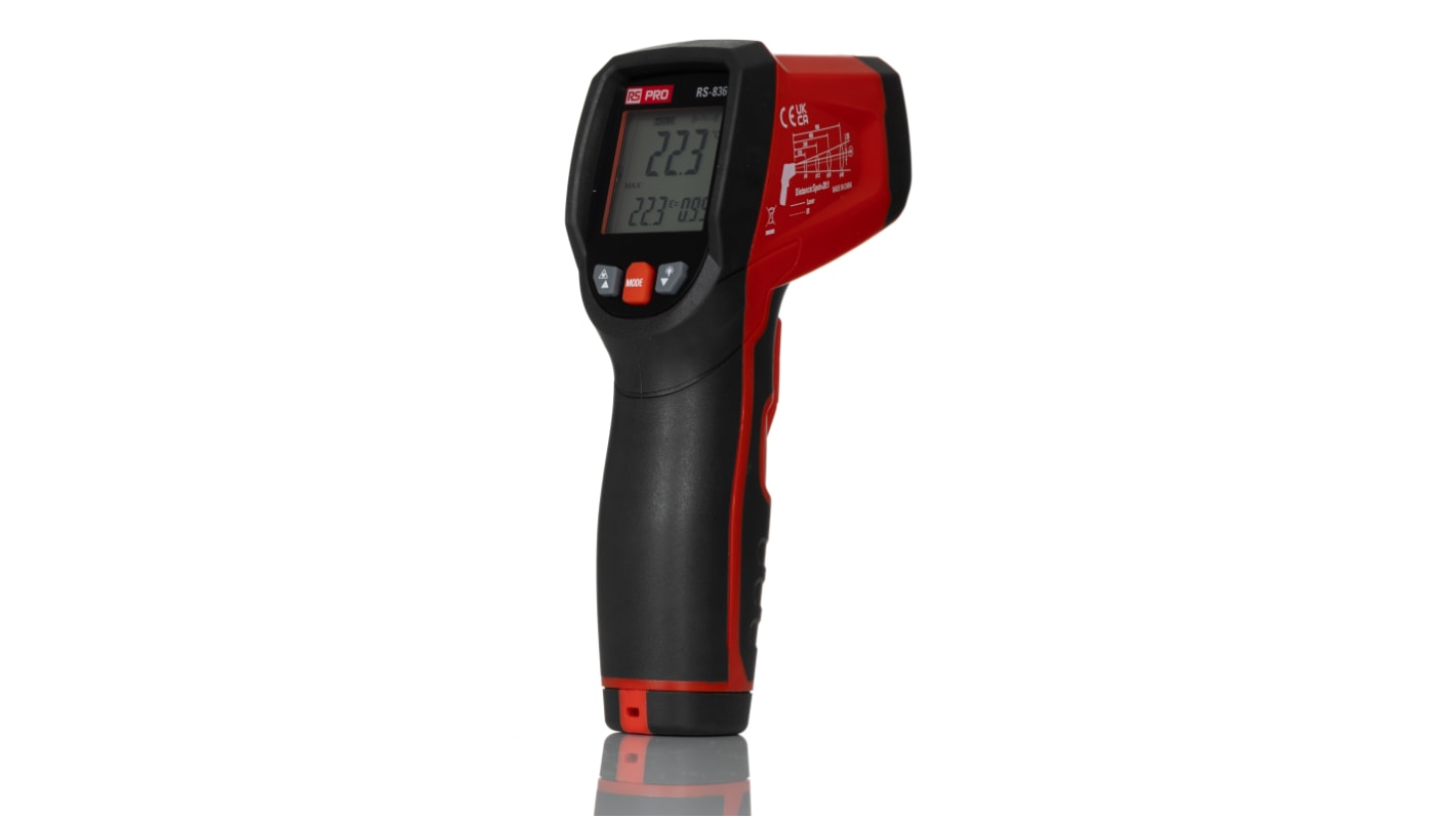 RS PRO RS-836 Infrared Thermometer, -50°C Min, +1000°C Max, ±1 °C Accuracy, °C and °F Measurements