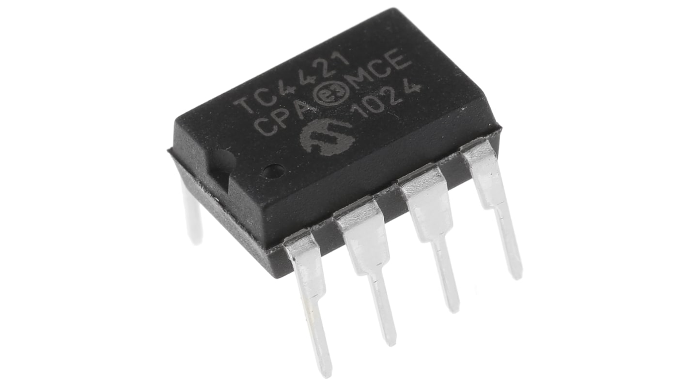 Microchip MOSFET驱动器, CMOS，TTL逻辑, PDIP, 1个驱动器, 8针, 通孔安装, 18V电源, 9 A输出
