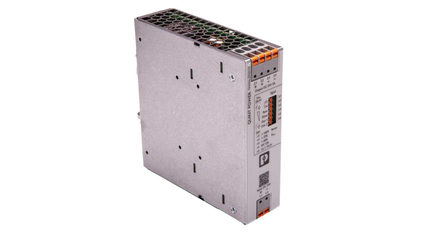Phoenix Contact QUINT4-PS/24DC/24DC/5/PT DC-DC Converter, 24V dc/ 5A Output, 24 V dc Input, 10W, DIN Rail Mount, +70°C