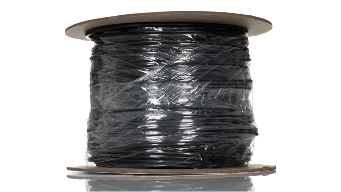 RS PRO 3 Core Microphone Cable, 0.22 mm² CSA Screened, 4mm od, 100m, Black