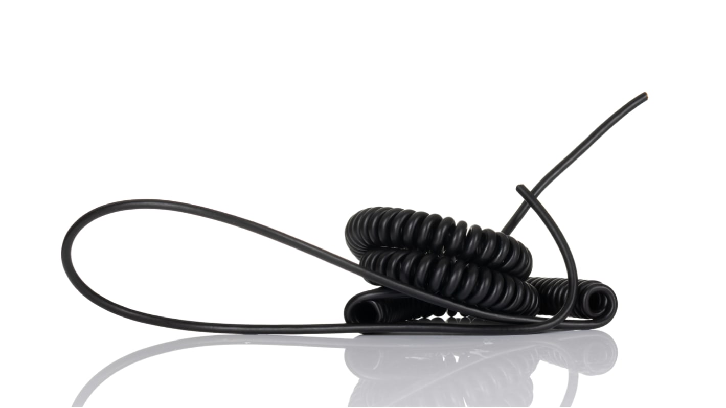 RS PRO Coiled 0.14 mm² 4 Core Power Cable, Black TPU, 0.5m