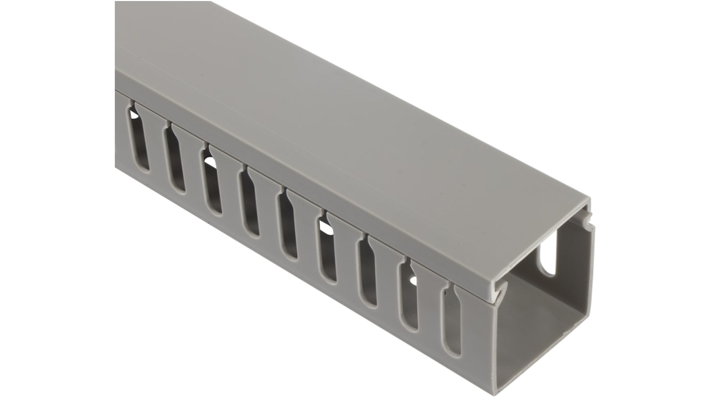 Betaduct Grey Slotted Panel Trunking - Open Slot, W25 mm x D50mm, L2m, PVC