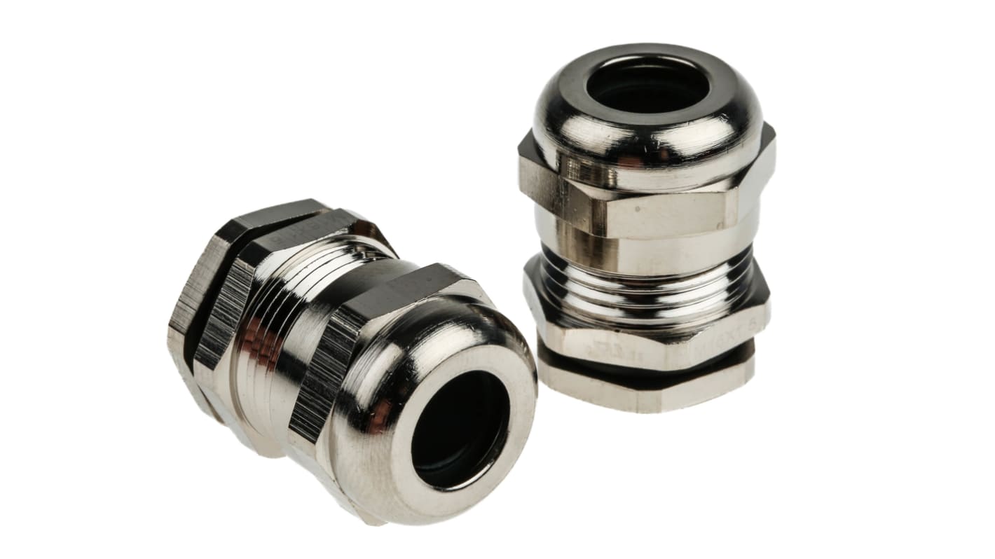 RS PRO Metallic Nickel Plated Brass Cable Gland, M16 Thread, 5mm min., 10mm max., IP68