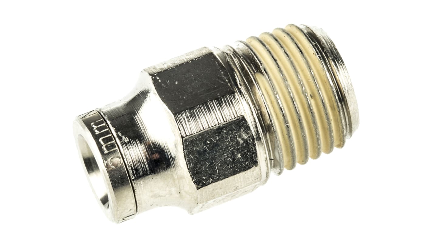 Norgren PNEUFIT Series Straight Threaded Adaptor, R 1/4 Male to Push In 6 mm, Threaded-to-Tube Connection Style
