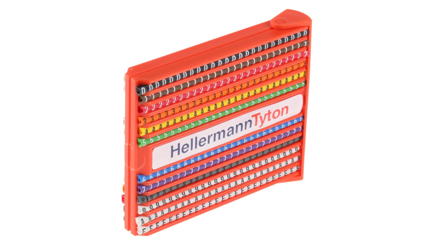 Kit de Marcador de Cable HellermannTyton Helagrip de PVC, multicolor, texto: -, +, 0 → 9, Earth, L, N, R, S, T,