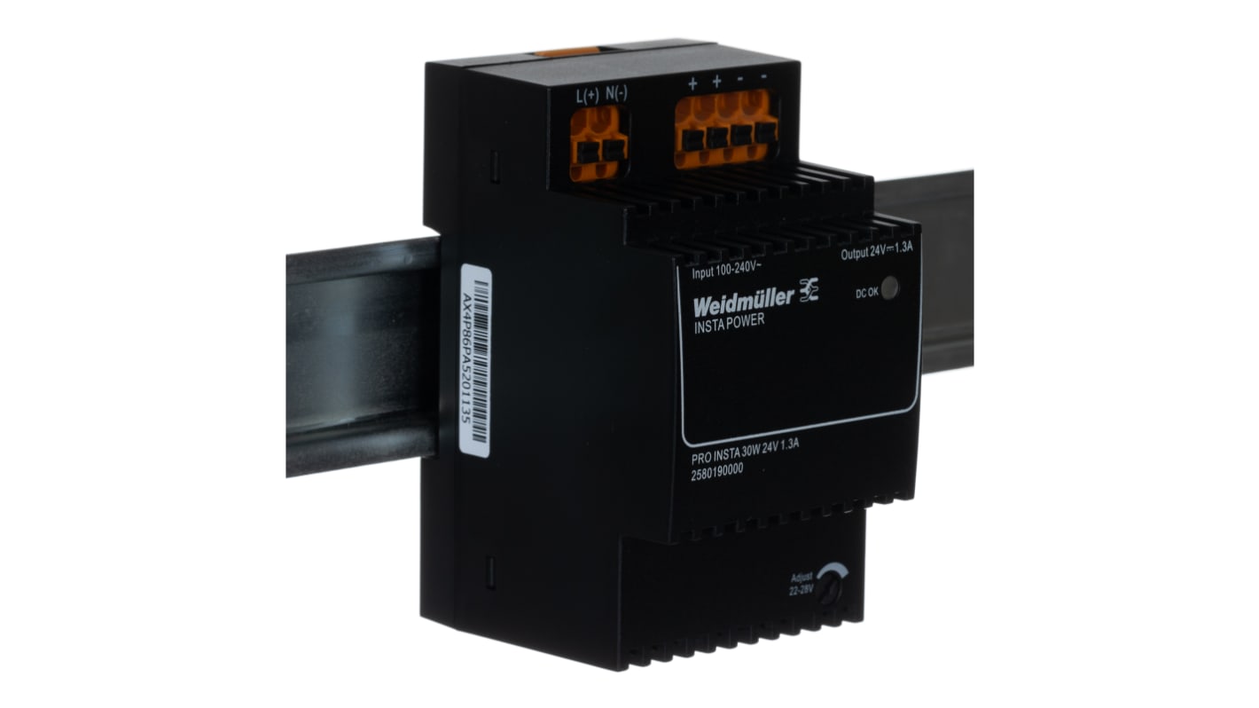 Weidmuller PRO INSTA Switched Mode DIN Rail Power Supply, 120 → 240 V ac / 120 → 340V dc ac, dc Input,