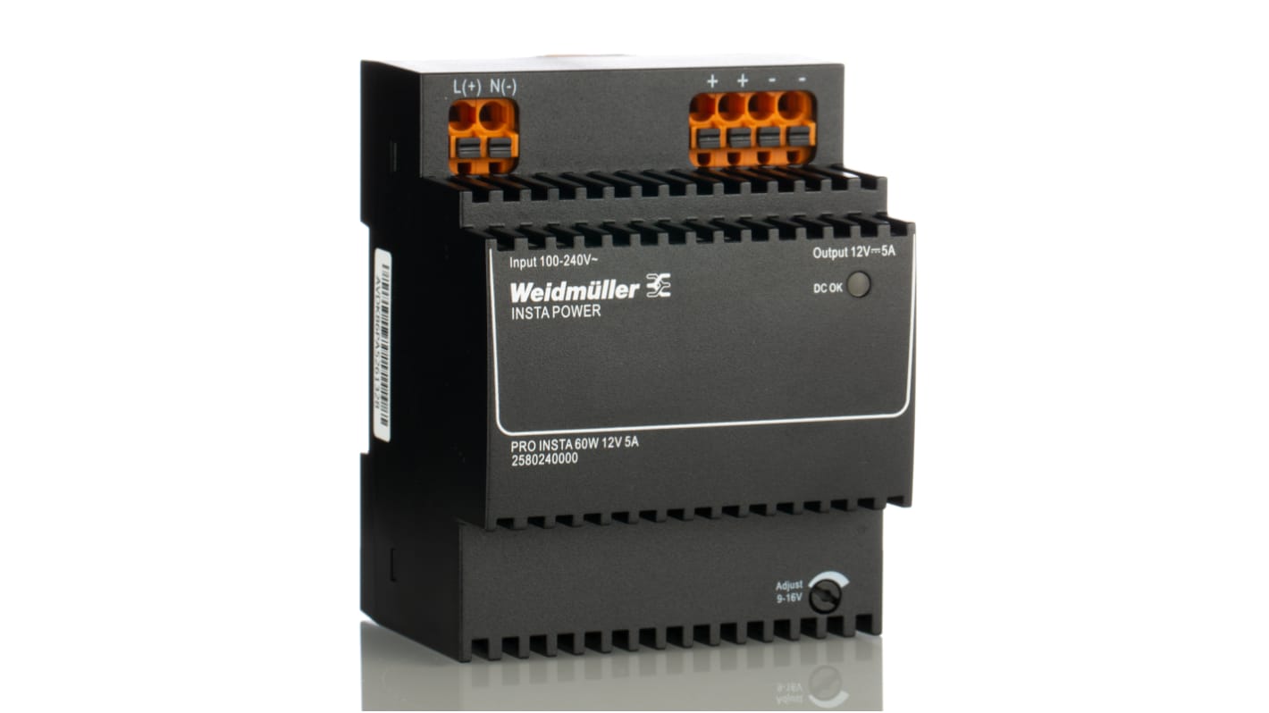 Weidmuller PRO INSTA Switched Mode DIN Rail Power Supply, 120 → 240 V ac / 120 → 340V dc ac, dc Input,