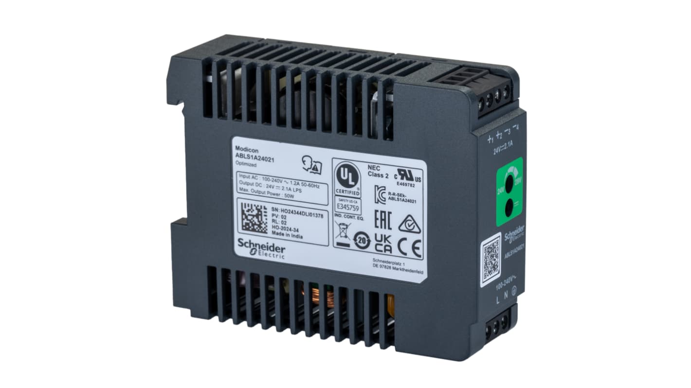 Schneider Electric 开关模式导轨电源, 24V 直流 2.1A输出, 50W, 100 → 240V 交流输入, 单相, ABLS1A系列
