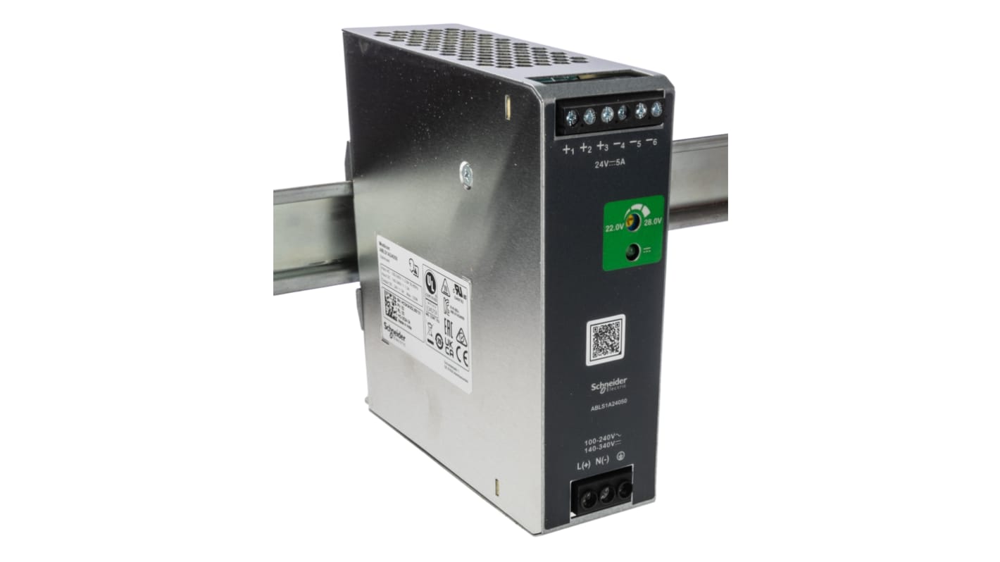Schneider Electric 开关模式导轨电源, 24V 直流 5A输出, 120W, 100→240 V ac / 140→340V 直流输入, 单相, ABLS1A系列