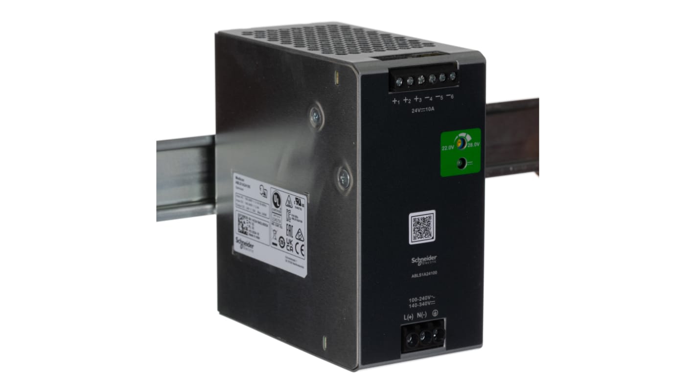 Schneider Electric 开关模式导轨电源, 24V 直流 10A输出, 240W, 100→240 V ac / 140→340V 直流输入, 单相, ABLS1A系列