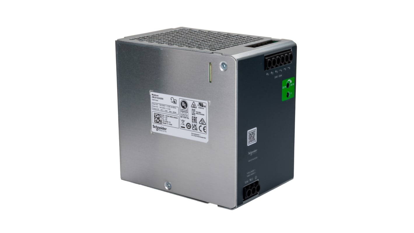 Schneider Electric 开关模式导轨电源, 24V 直流 20A输出, 480W, 100 → 240 V ac / 140→340V 直流输入, 单相, ABLS1A系列