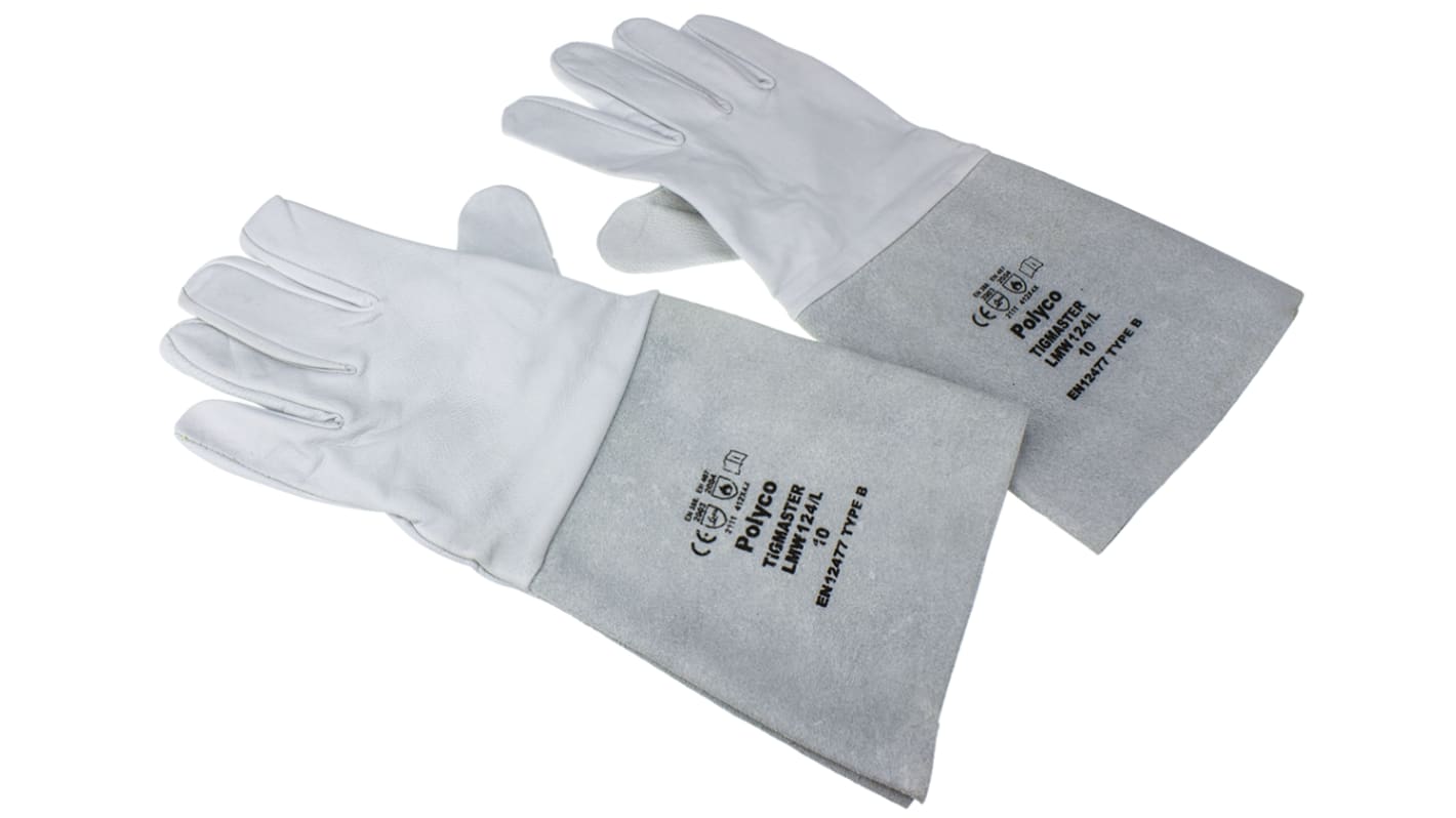 Polyco Healthline Grey Leather Gloves, Size 10