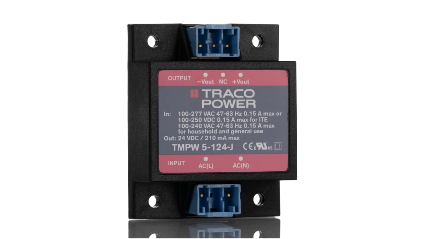 TRACOPOWER Switching Power Supply, TMPW 5-124-J, 24V dc, 210mA, 5W, Dual Output, 90 → 305V ac Input Voltage