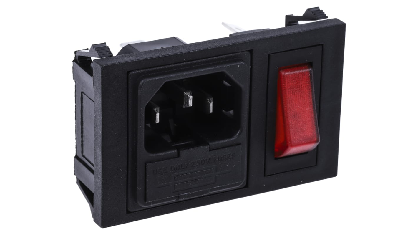 Bulgin C14 Snap-In IEC Connector Male, 10A, 250 V, Fuse Size 5 x 20mm