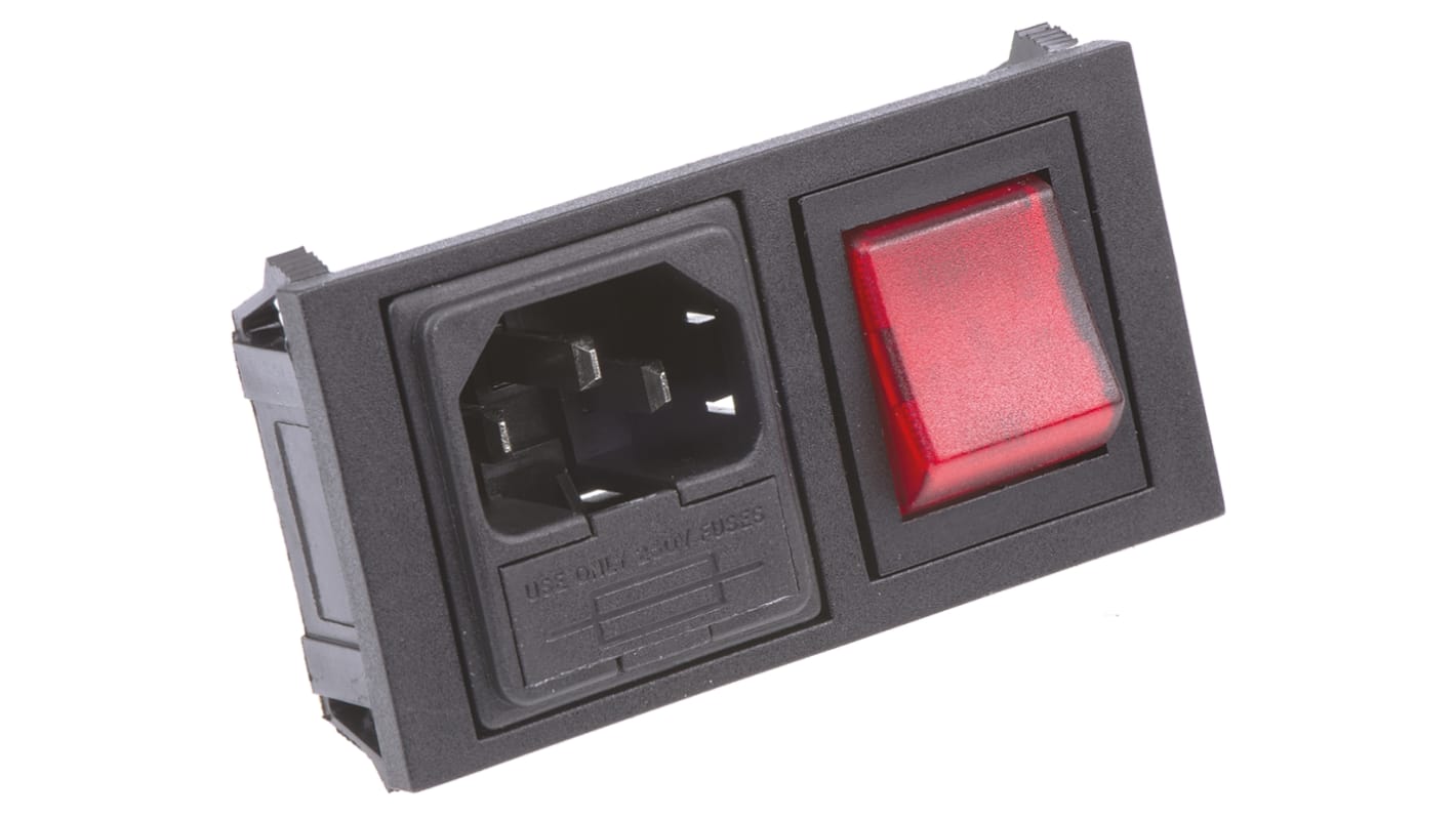 Bulgin C14 Snap-In IEC Connector Male, 10A, 250 V, Fuse Size 5 x 20mm