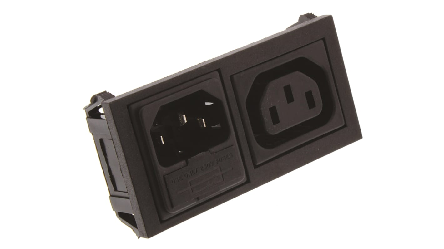 Conector IEC C13, C14 macho Bulgin, Encaje a Presión, 250 V, 10A, con 1 fusible de 5 x 20mm