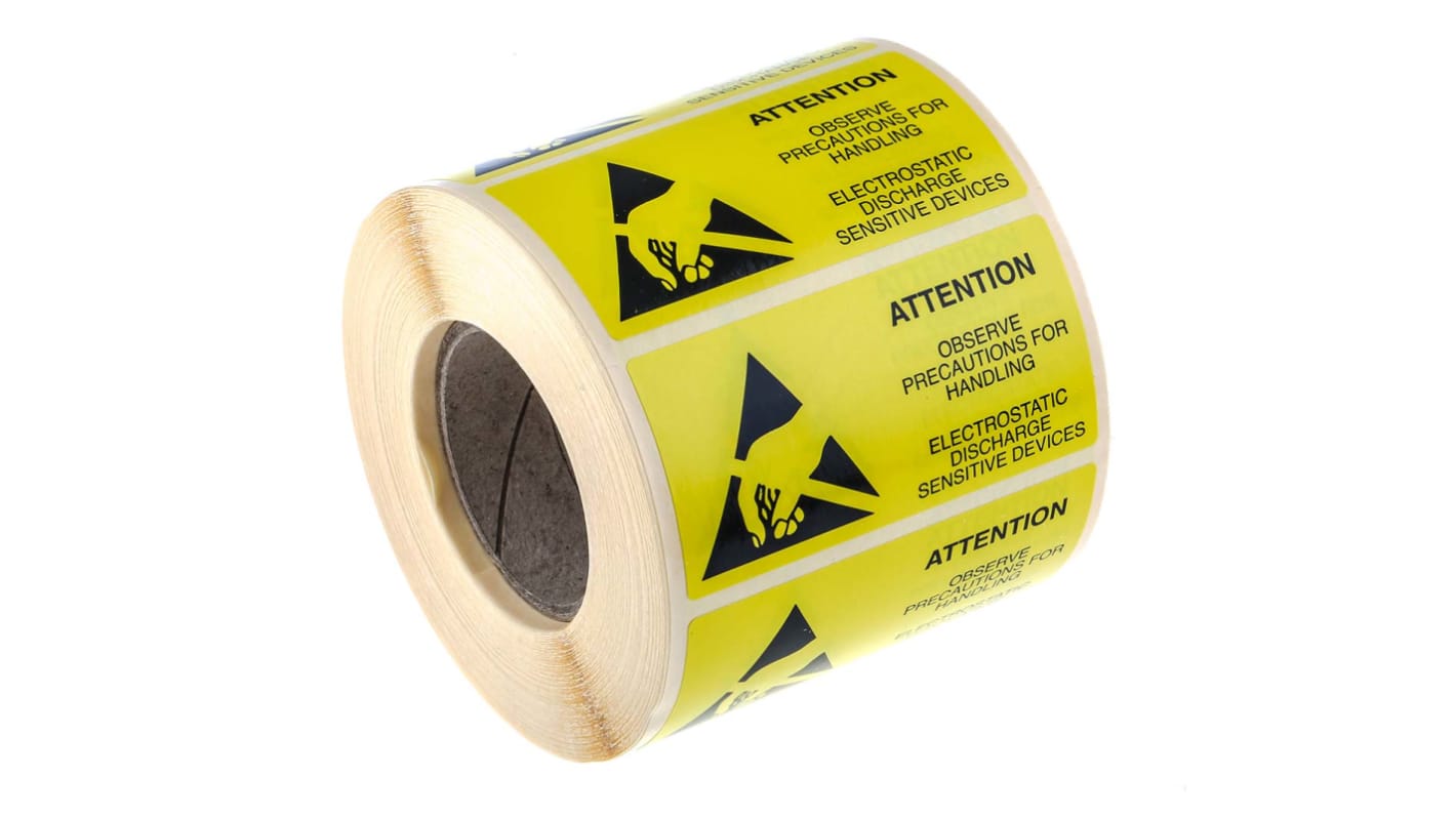 RS PRO Yellow Paper ESD Label, Attention Observe Precautions For Handling Electrostatic Discharge Sensitive Device-Text
