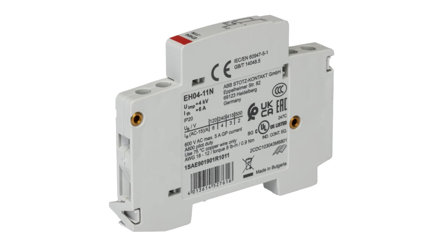 Contatto ausiliario ABB, 1 contatto, 1 N/C + 1 N/A, montaggio laterale, serie EH04-11N