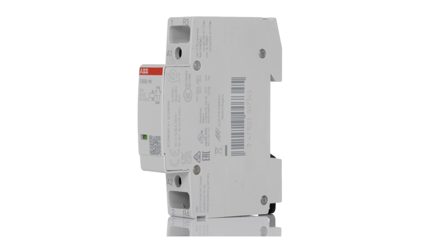 ABB ESB20-11N-01 ESB Contactor, 24 V Coil, 2-Pole, 20 A, 4.6 kW, 1NO + 1NC