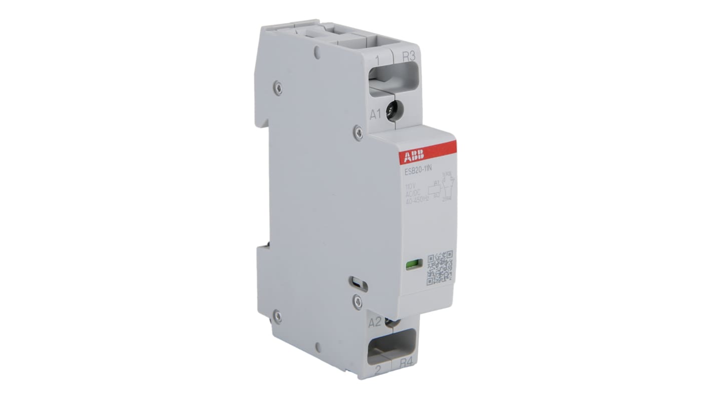 ABB ESB20-11N-04 ESB Contactor, 110 V ac Coil, 2-Pole, 20 A, 4.6 kW, 1NO + 1NC