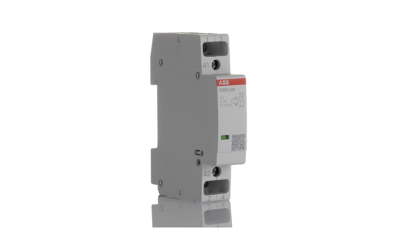 Contattore ABB, serie ESB, 2 poli, 2 NA, 20 A, 4,6 kW, bobina 12 V c.a./c.c.