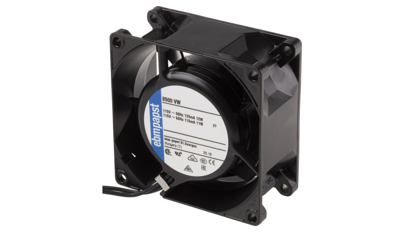ebm-papst 8000 V Series Axial Fan, 115 V ac, AC Operation, 50m³/h, 12W, 80 x 80 x 38mm