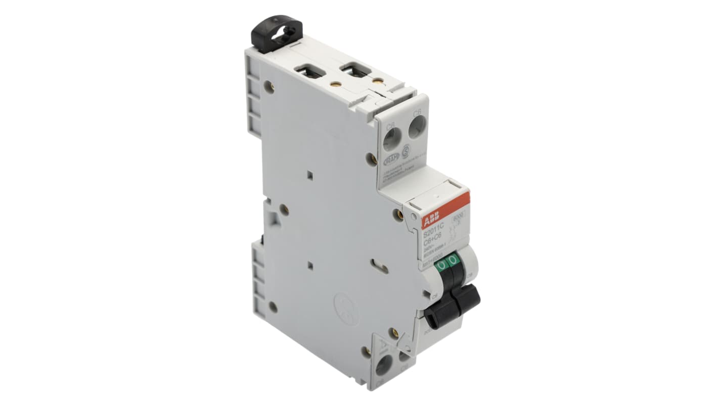 ABB S200C MCB, 2P, 6A Curve C, 240V AC, 6 kA Breaking Capacity