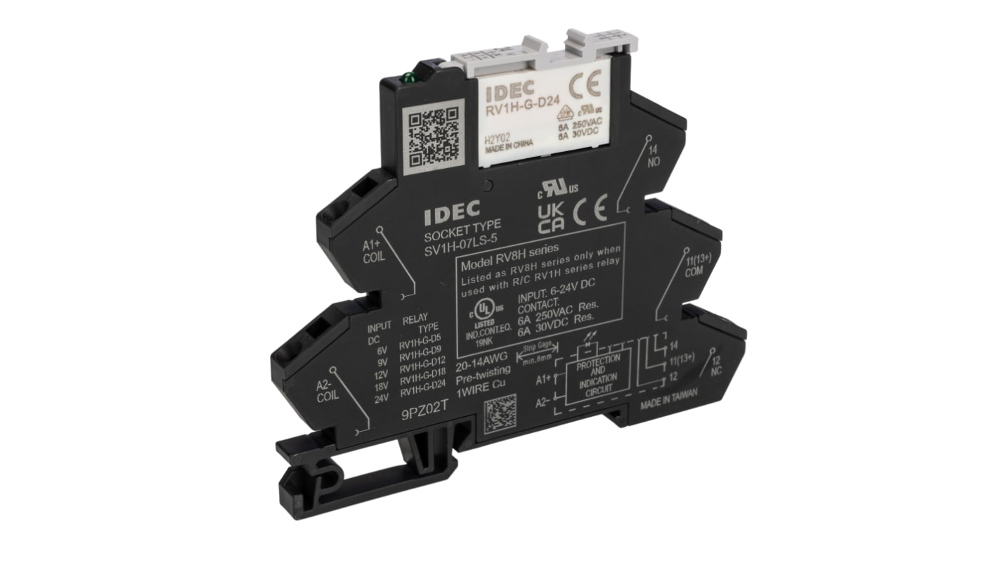 Idec RV8 Series Interface Relay, DIN Rail Mount, 24V dc Coil, SPDT