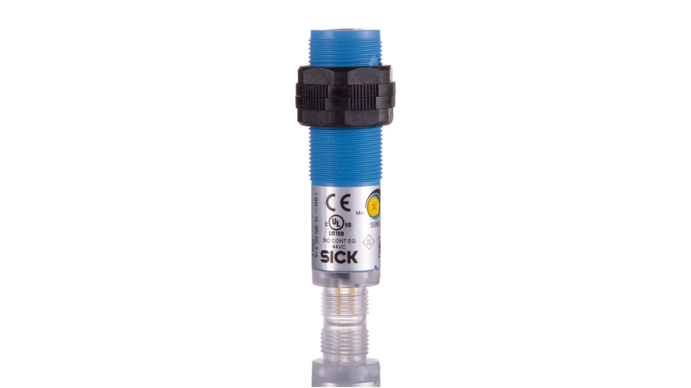 Rs-Online Sensore fotoelettrico Cilindrico SICK rilevamento 1 mm → 1 1 m. uscita Commutazione luminosa PNP