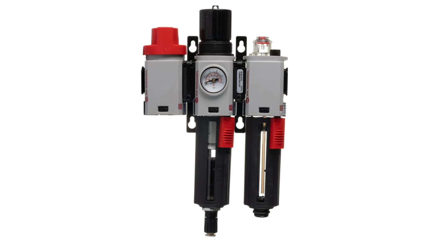 Norgren G 3/8 Filter Regulator Lubricator, Automatic Drain, 40μm Filtration Size Integrated Pressure Gauge
