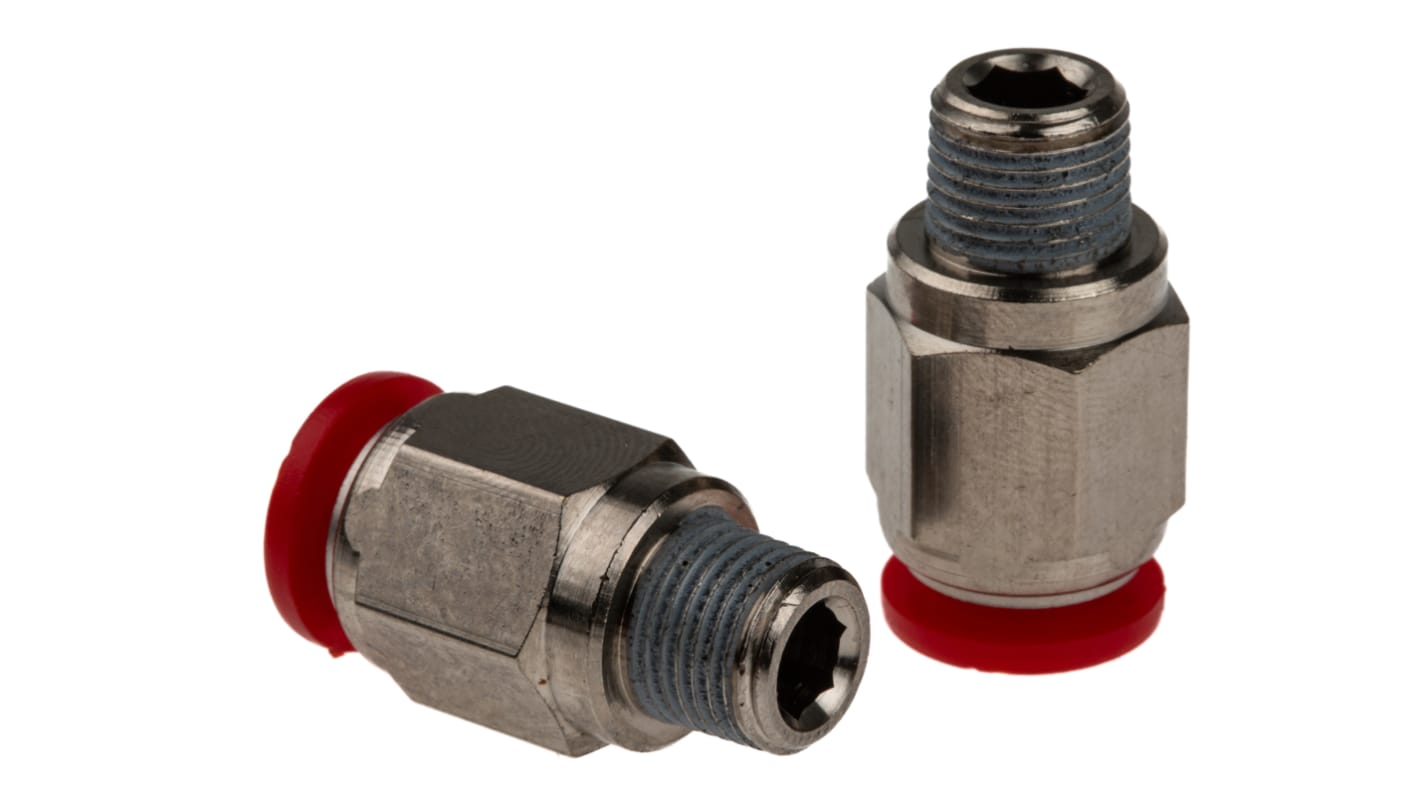 Norgren PNEUFIT Series Straight Fitting, Push In 8 mm to R 1/8, Threaded-to-Tube Connection Style