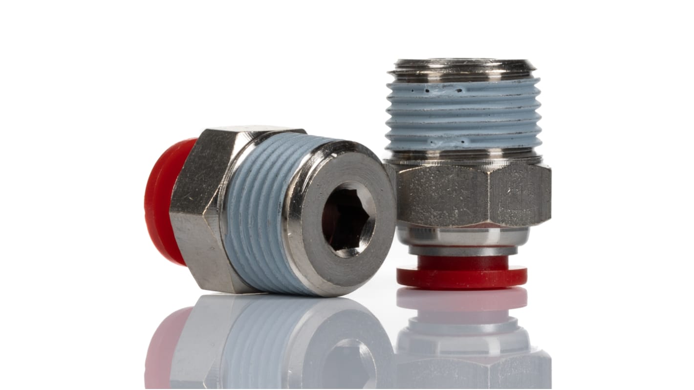 Norgren Straight Fitting, Push In 8 mm to R 3/8, Threaded-to-Tube Connection Style, C01250838