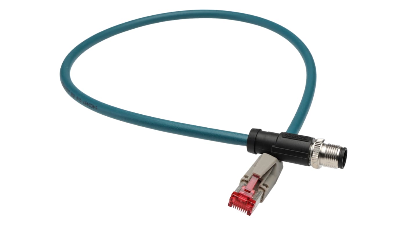 Phoenix ContactNBC, 500mm Cat5, Blue M12 to Male RJ45 Male, Shielded Shielded, Terminated PUR Sheath